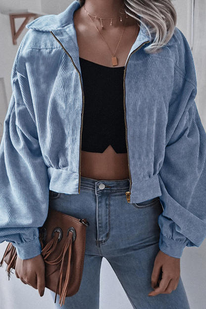 Casual Street Solid Split Joint Zipper Turndown Collar Outerwear