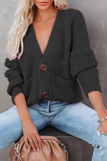 Tops casuales de cuello en V con botones y bolsillos sólidos