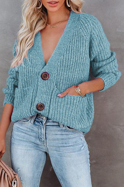 Tops casuales de cuello en V con botones y bolsillos sólidos