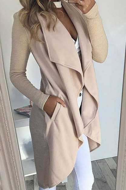 Prendas de abrigo informales con cuello vuelto y parches sólidos