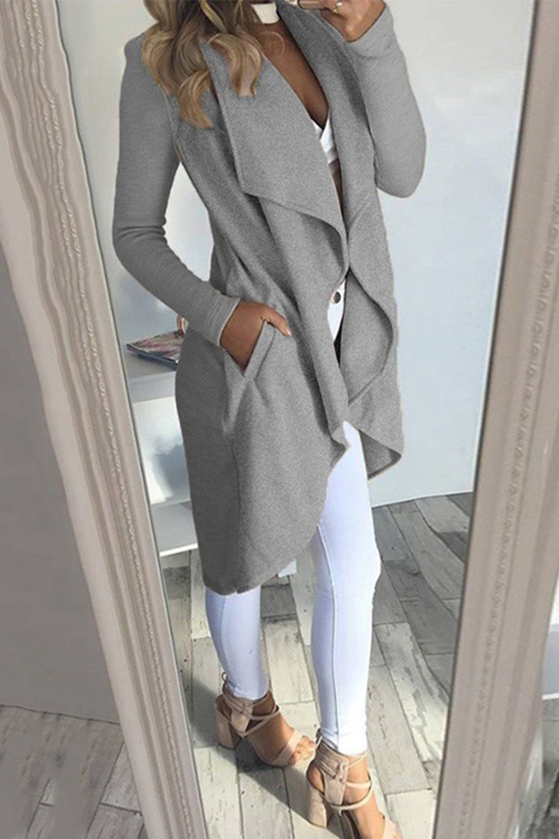 Prendas de abrigo informales con cuello vuelto y parches sólidos