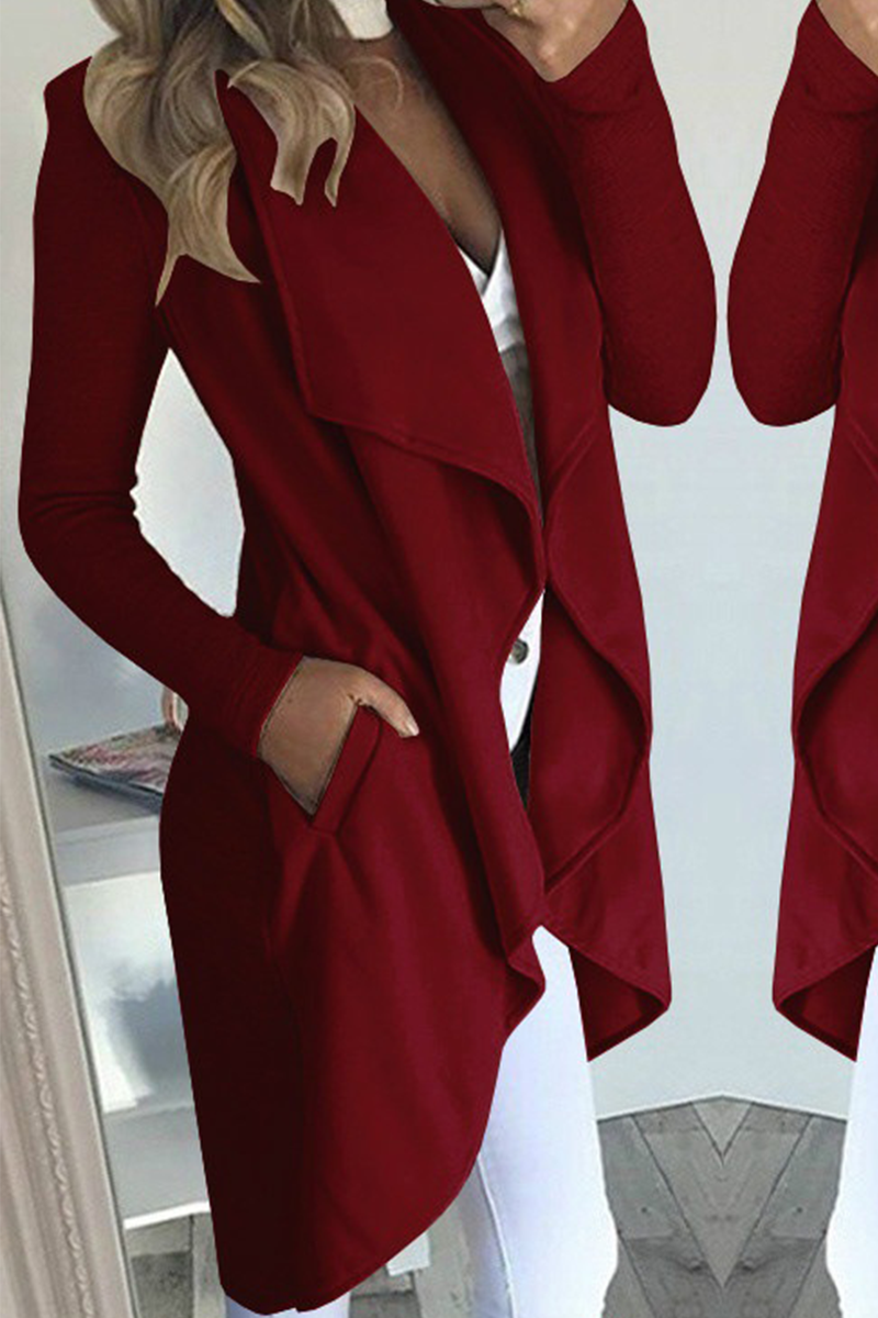 Prendas de abrigo informales con cuello vuelto y parches sólidos