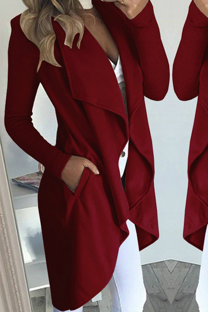 Prendas de abrigo informales con cuello vuelto y parches sólidos