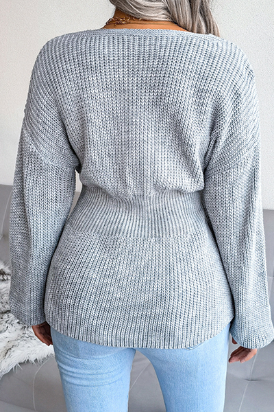 Suéteres casuales de cuello en V con volantes y patchwork liso (3 colores)