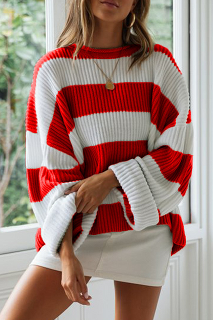 Casual Striped Split Joint  Contrast O Neck Tops Sweater£¨5 colors£©