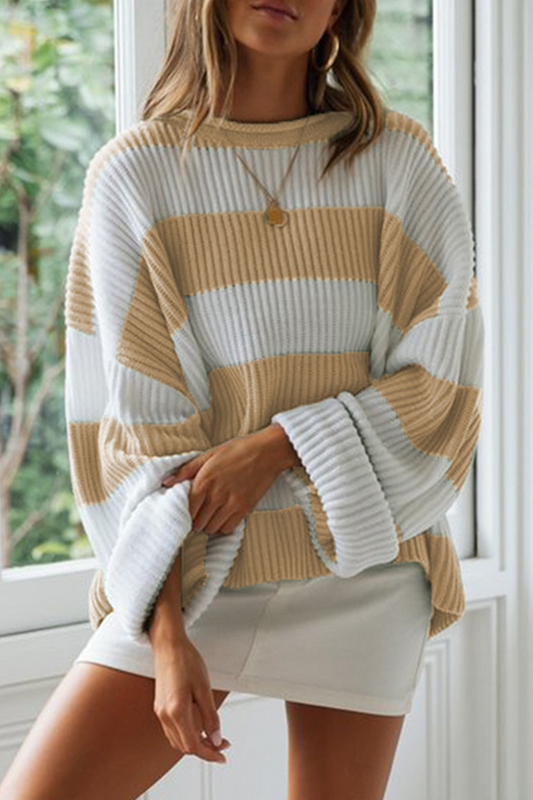 Casual Striped Split Joint  Contrast O Neck Tops Sweater£¨5 colors£©