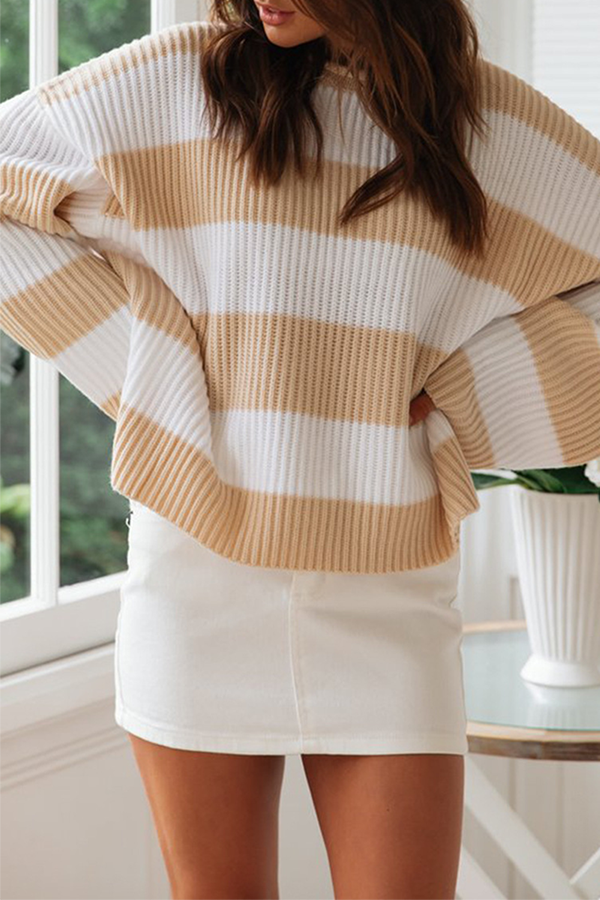 Casual Striped Split Joint  Contrast O Neck Tops Sweater£¨5 colors£©