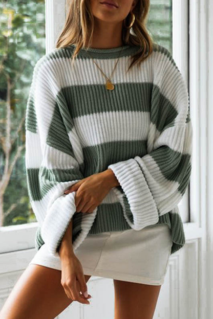 Casual Striped Split Joint  Contrast O Neck Tops Sweater£¨5 colors£©