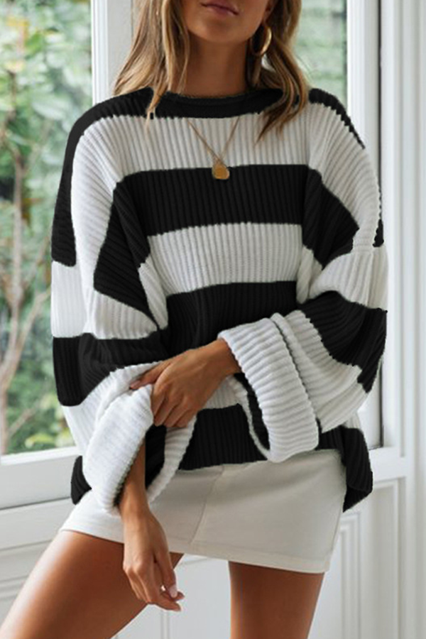 Casual Striped Split Joint  Contrast O Neck Tops Sweater£¨5 colors£©