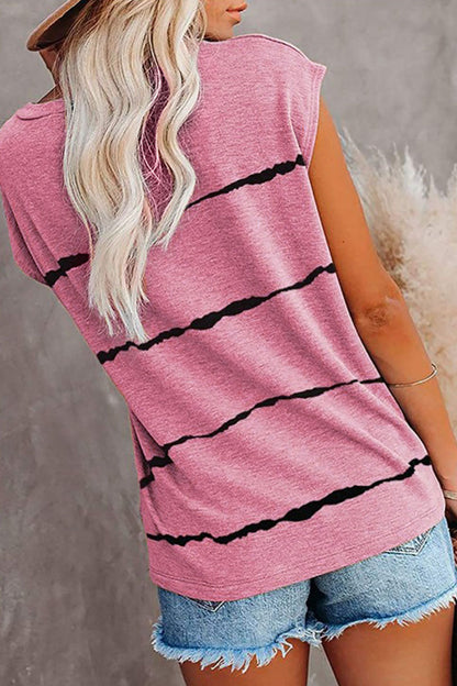 Camisetas de cuello redondo con rayas y abertura en la parte delantera (4 colores)