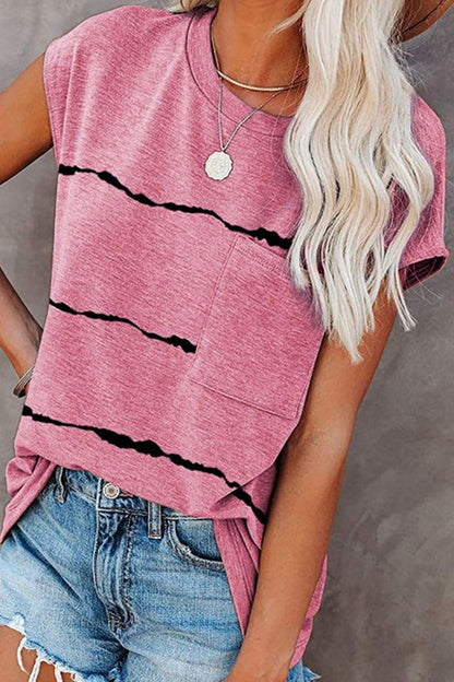 Camisetas de cuello redondo con rayas y abertura en la parte delantera (4 colores)