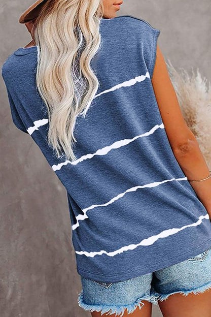 Camisetas de cuello redondo con rayas y abertura en la parte delantera (4 colores)