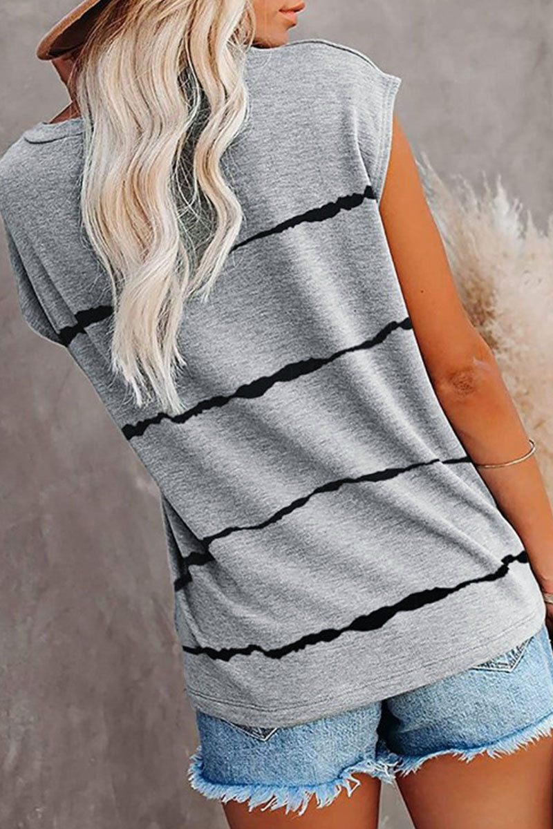 Camisetas de cuello redondo con rayas y abertura en la parte delantera (4 colores)