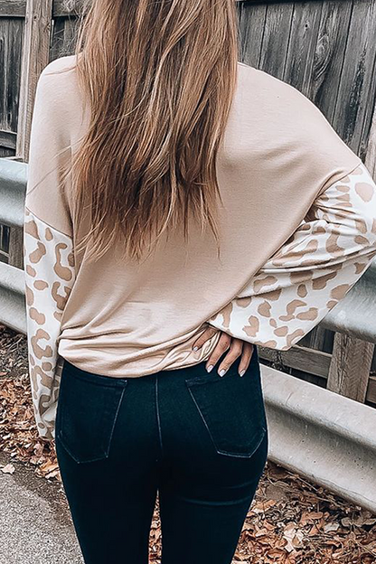 Casual Leopard Hollowed Out Split Joint V Neck Tops