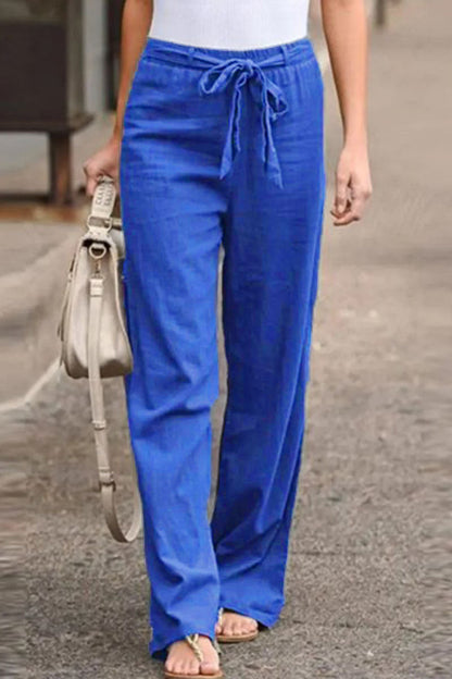 Pantalones casuales de moda, lisos, con cinturón, holgados, de pierna ancha (4 colores)