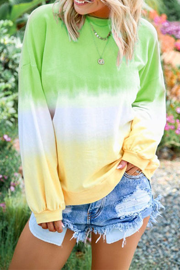 Casual Gradual Change Basic Contrast O Neck Tops（12 colors）