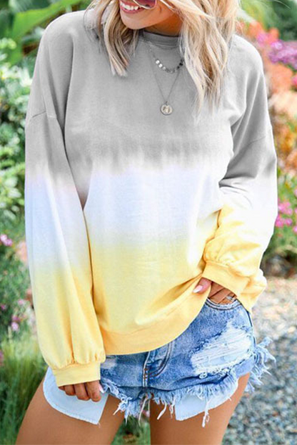 Casual Gradual Change Basic Contrast O Neck Tops（12 colors）