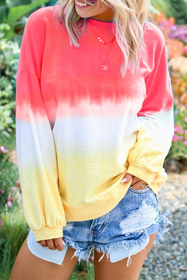 Casual Gradual Change Basic Contrast O Neck Tops£¨12 colors£©