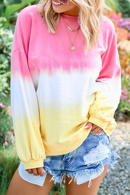 Casual Gradual Change Basic Contrast O Neck Tops（12 colors）