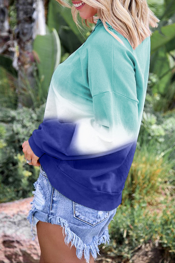 Casual Gradual Change Basic Contrast O Neck Tops（12 colors）