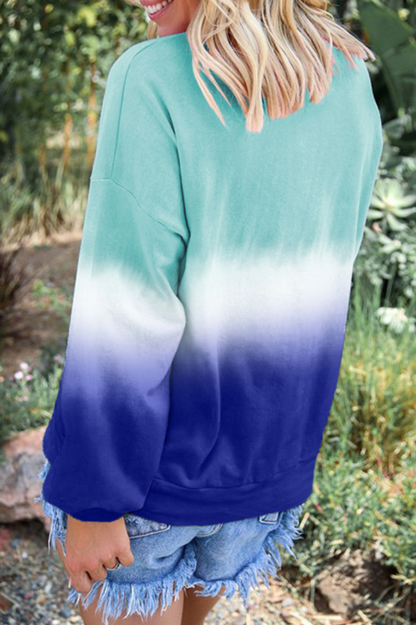 Casual Gradual Change Basic Contrast O Neck Tops（12 colors）