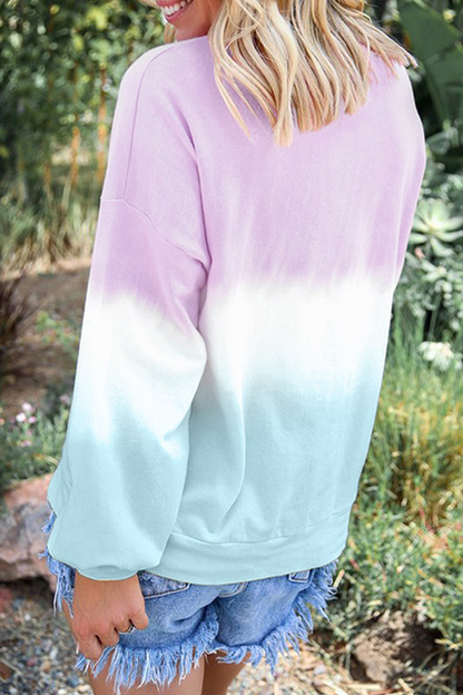 Casual Gradual Change Basic Contrast O Neck Tops（12 colors）