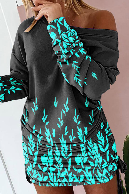 Sexy Print Patchwork Draw String Fold O Neck One Step Skirt Dresses(4 Colors)