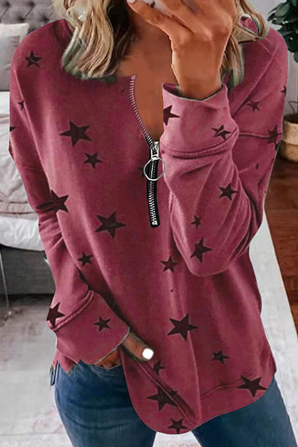 Tops casuales con cuello y cremallera de patchwork de estrellas (8 colores)