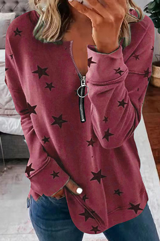 Tops casuales con cuello y cremallera de patchwork de estrellas (8 colores)