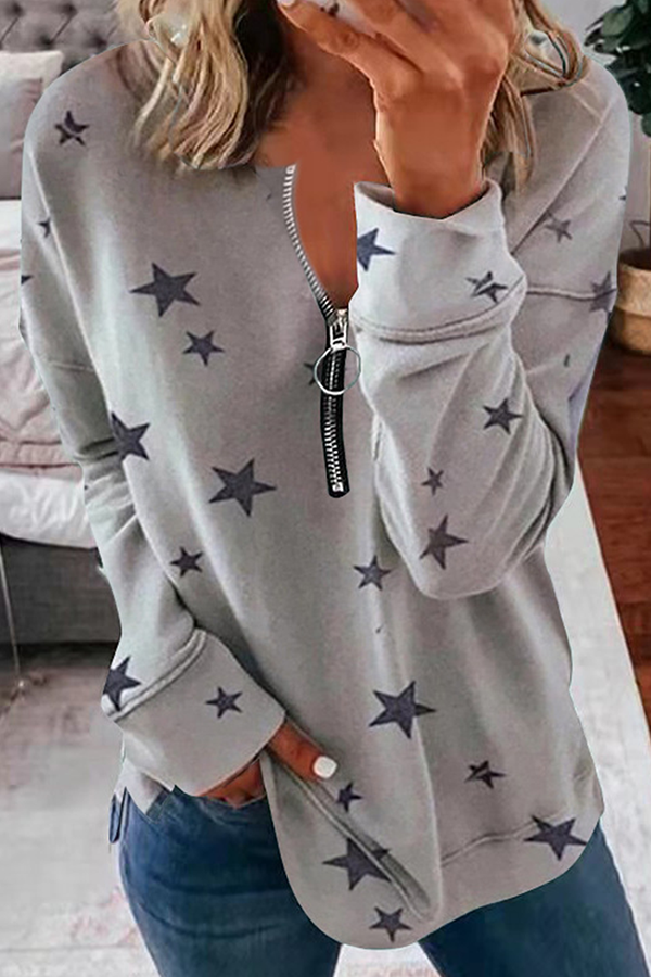 Tops casuales con cuello y cremallera de patchwork de estrellas (8 colores)
