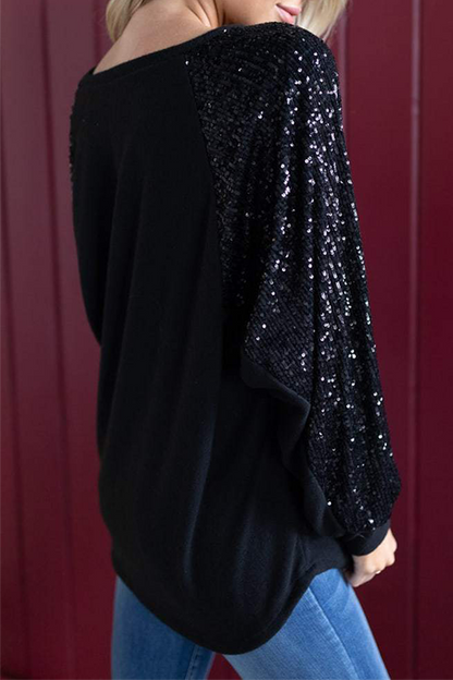 Casual Patchwork Sequins O Neck Tops（4 colors）