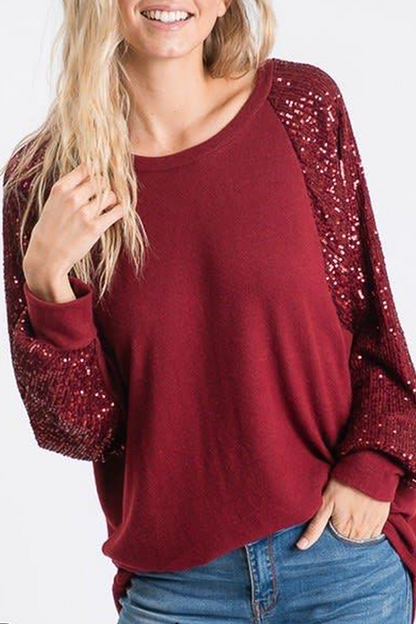 Casual Patchwork Sequins O Neck Tops£¨4 colors£©
