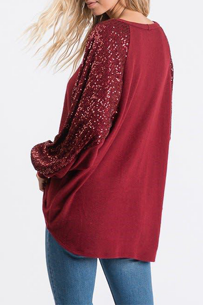 Casual Patchwork Sequins O Neck Tops（4 colors）