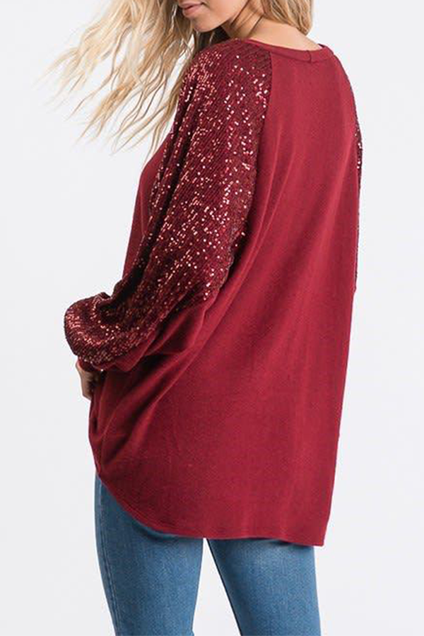 Casual Patchwork Sequins O Neck Tops£¨4 colors£©