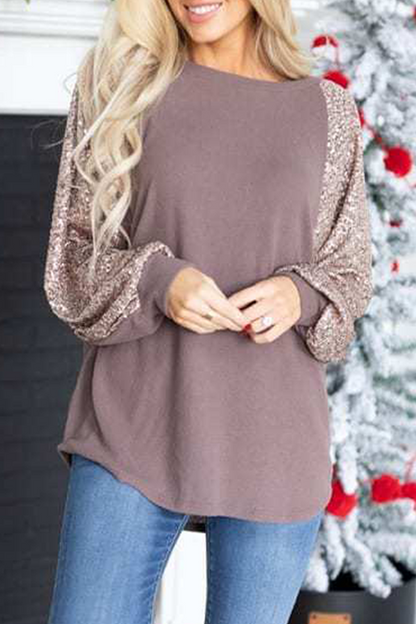 Casual Patchwork Sequins O Neck Tops£¨4 colors£©