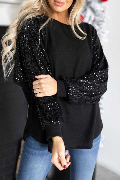 Casual Patchwork Sequins O Neck Tops£¨4 colors£©