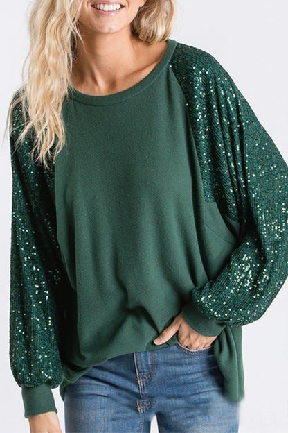 Casual Patchwork Sequins O Neck Tops£¨4 colors£©