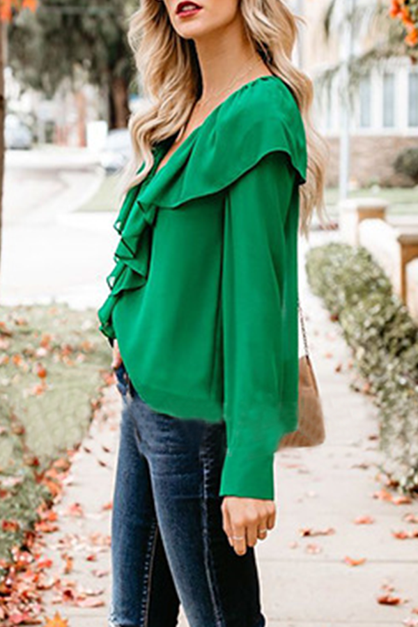 Fashion Elegant Solid Patchwork Flounce V Neck Blouses(3 Colors)