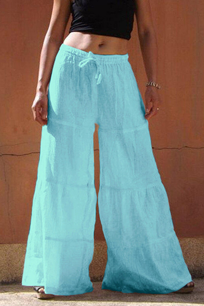 Casual Solid Patchwork Frenulum Loose Wide Leg Patchwork Bottoms(4 Colors)