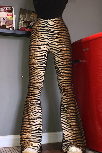 Fashion Street Animal Print Leopard Split Joint Basic Boot Cut High Waist Full Print Bottoms
