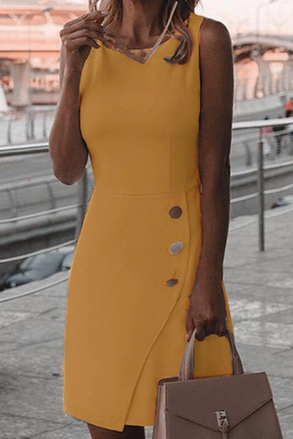 Casual Solid Buckle Square Collar Irregular Dress Dresses(5 Colors))