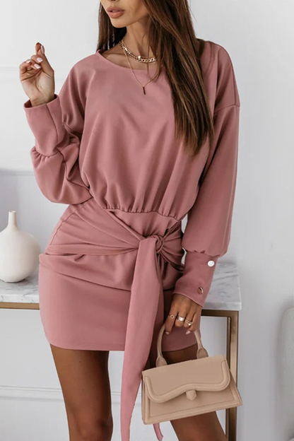 Vestidos casuales de falda tubo con cuello redondo y abertura en la parte delantera, de color liso (4 colores)