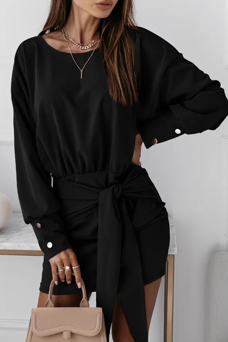 Vestidos casuales de falda tubo con cuello redondo y abertura en la parte delantera, de color liso (4 colores)