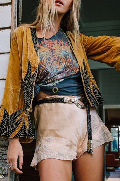 Casual Print Cardigan Collar Outerwear