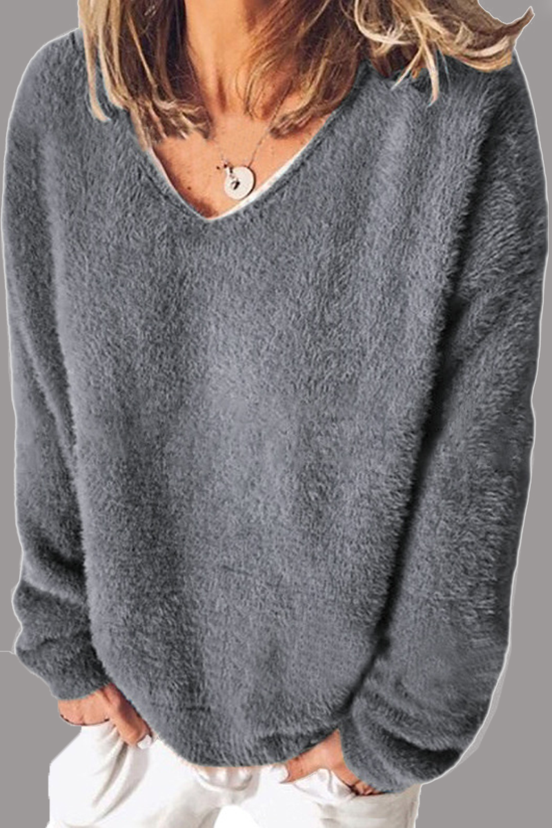 Tops casuales de cuello en V liso