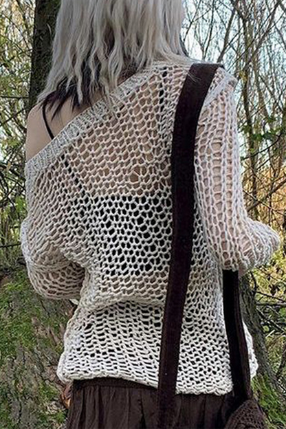 Casual Solid Hollowed Out One Shoulder Tops