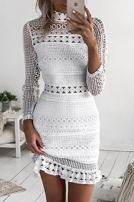 Vestidos casuales de sirena con cuello alto, de corte trompeta, lisos y ahuecados