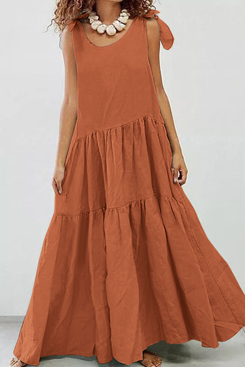 Vestidos casuales de patchwork liso con cuello redondo y falda pastel (5 colores)