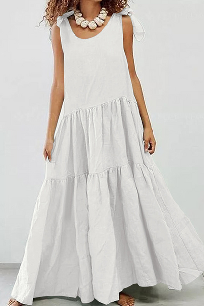 Vestidos casuales de patchwork liso con cuello redondo y falda pastel (5 colores)