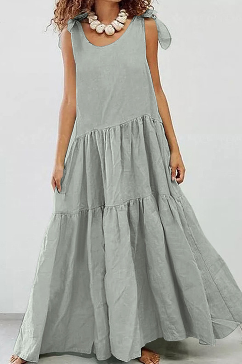 Vestidos casuales de patchwork liso con cuello redondo y falda pastel (5 colores)